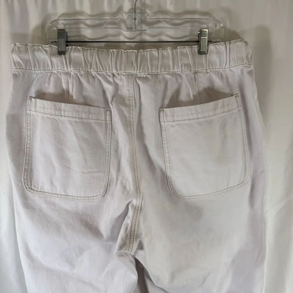 New J Crew Pants Women's 34 White Denim Elastic Waist Tapered Leg Drawstring